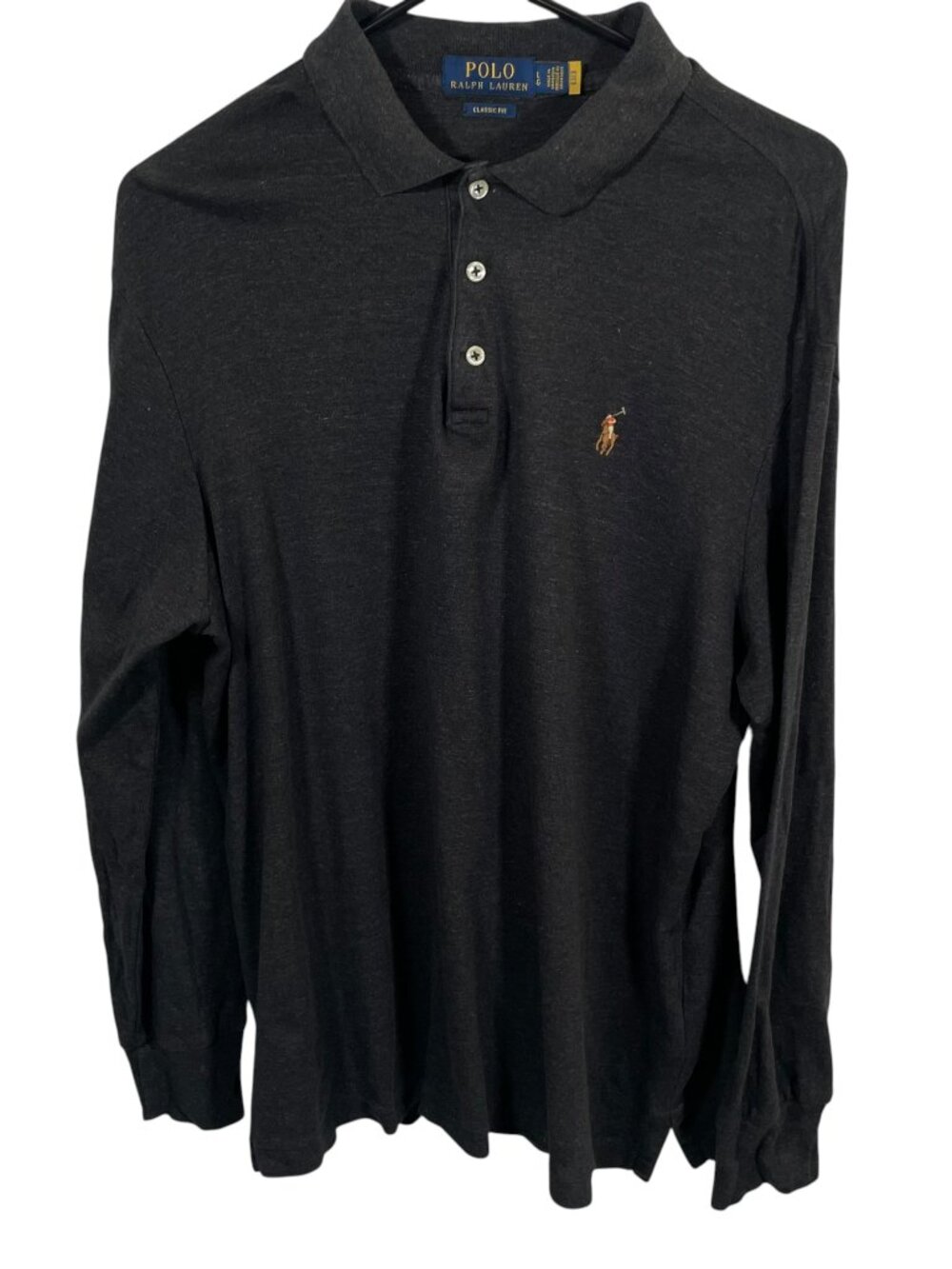 Polo Ralph Lauren Polo Shirt Mens Lark Dark Gray Long Sleeve Classic Fit Button